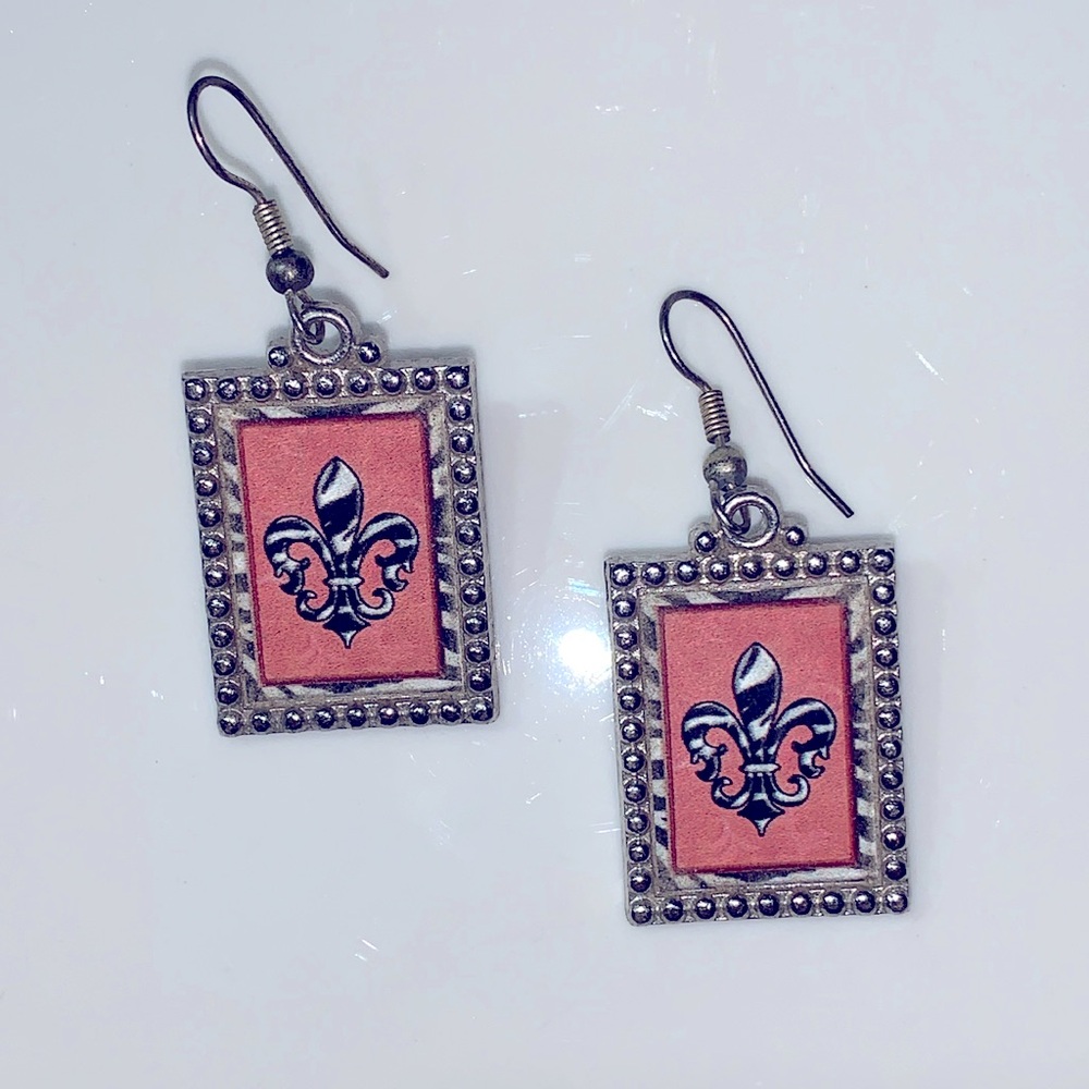 Fluer De Lis Square Charm Earrings